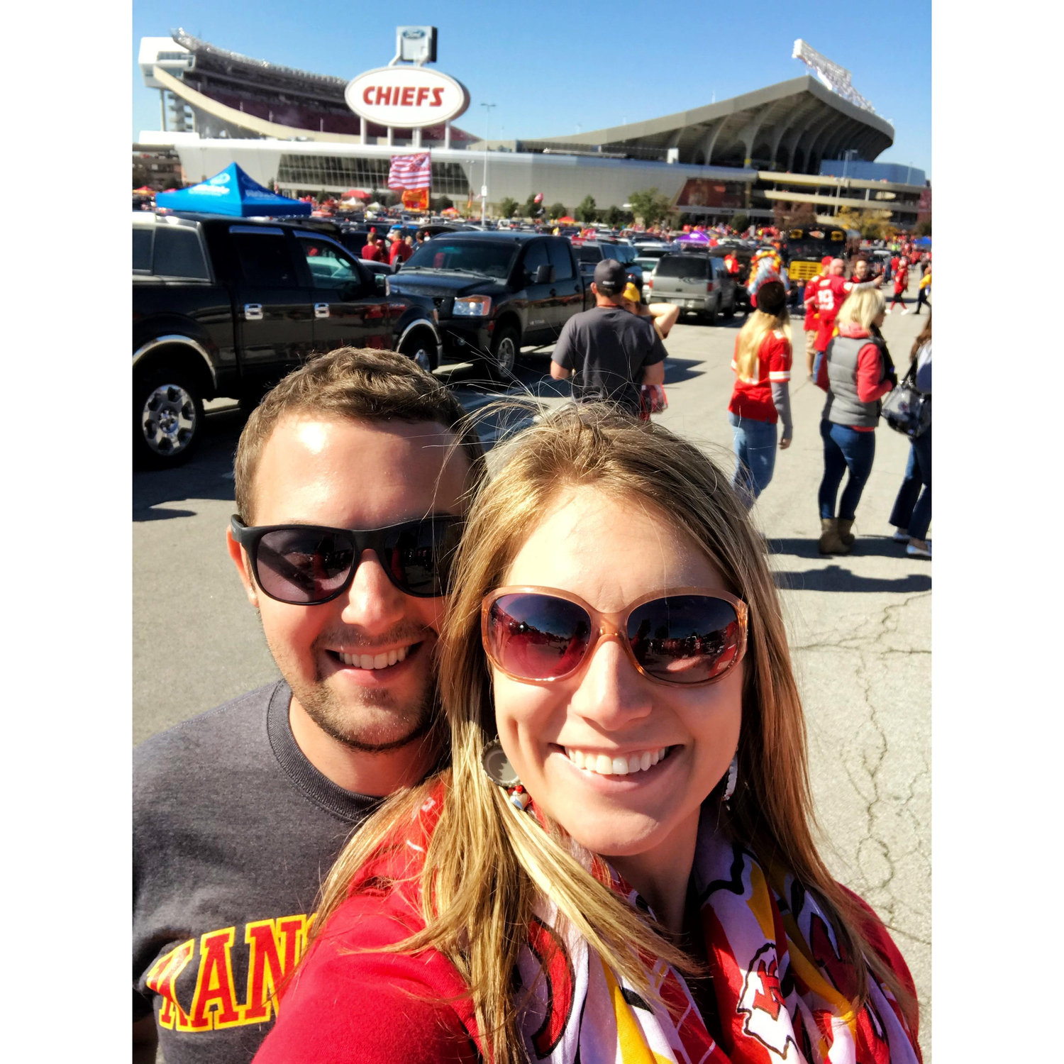 Joey indulging my love of the Chiefs! (I wore a Cardinals shirt when we went to their game, too)