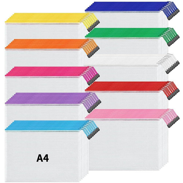 JARLINK A4 Letter Size 72 Pack 10 Colors Zipper Mesh Document Pouch, Mesh Bags for Board Games & Puzzles, Waterproof Document Zipper Pouches for Office School Supplies, Toys, Cosmetics Travel Storage