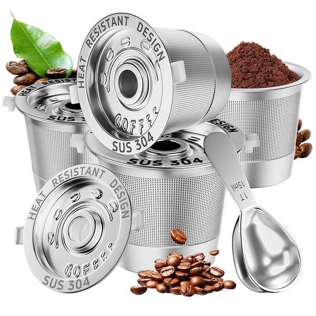 4 Pack Reusable K Cups Coffee Pods for Keurig 1.0: Stainless Steel Refillable K Cups - Reusable Coffee Filters for Keurig Coffee Machine, BPA-Free, SUS 304‌, Scoop, Heat Resistant Handles