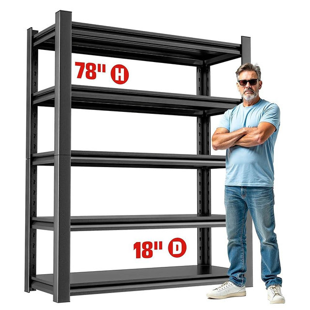 OLLRRACT Heavy Duty Garage Shelf – 5 Shelf Storage Shelving Rack Organizer for Home, Workshop, or Utility Spaces, Metal Shelving Unit for Maximizing Garage Storage 16" D x40 W x78 H