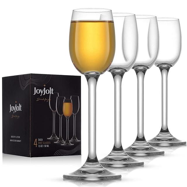 JoyJolt Saga Crystal Liquor Glasses - Cordial Glasses Made in Europe - 1.5 oz / 50 ml Absinthe Glass - Set of 4 Liqueur Glasses for Absinthe, Aperol, sherry or Shots - Crystal mini wine glasses