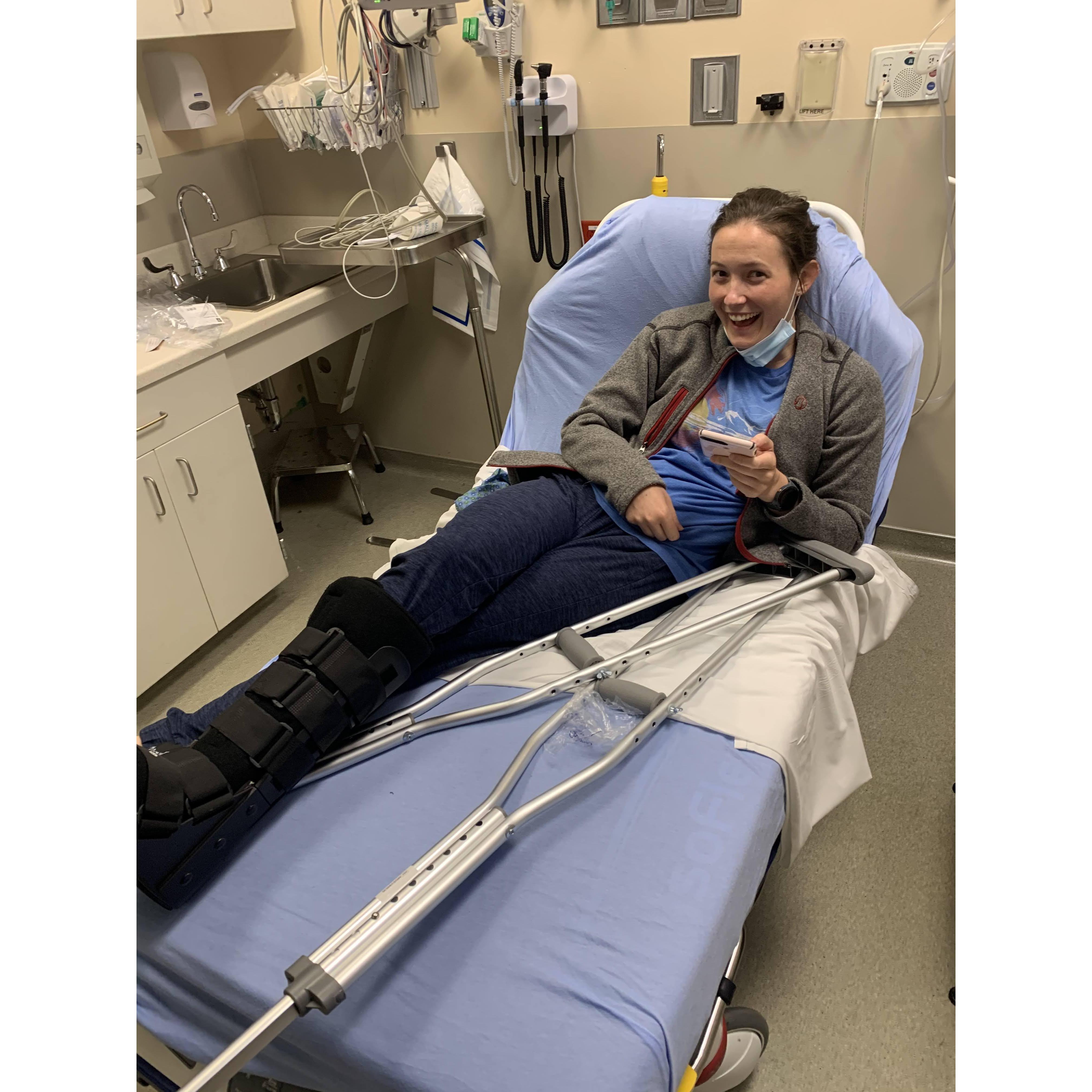 Midnight emergency room visit because Emily HAD to break her foot before we were supposed to go on our first backpacking trip together.