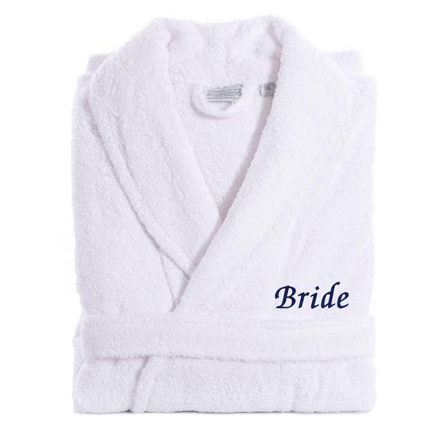 Linum Home Textiles Size Small/Medium Bride Bathrobe in White/Navy