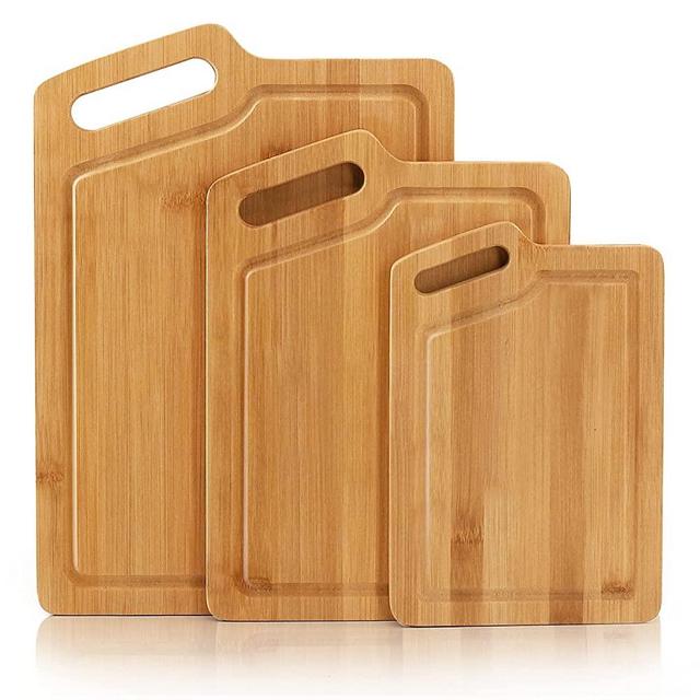 Organic Bamboo Cutting Board Set of 3, with Juice Groove and Handle, Wood Cutting Boards for Kitchen, Chopping Board BPA Free, Knife Friendly, Double-Sided