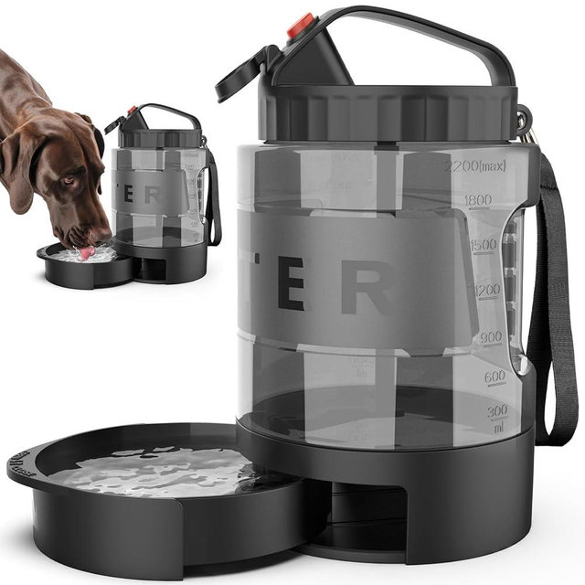 Dog Water Dispenser,77oz Dog Travel Water Bottle, Portable Large Dog Water Bowl Dispenser with Pull-Out Water Bowl for Walking Hiking Camping,Pet Water for Outdoor,BPA Free -Black