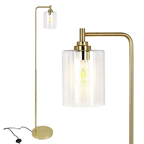 Modern Floor Lamp for Living Room with Glass Shade & Edison Bulb, Art Brass Standing Lamp for Bedrooms, Office, Indoor Tall Pole Light with Reading Light, Gold - ETL Listed
