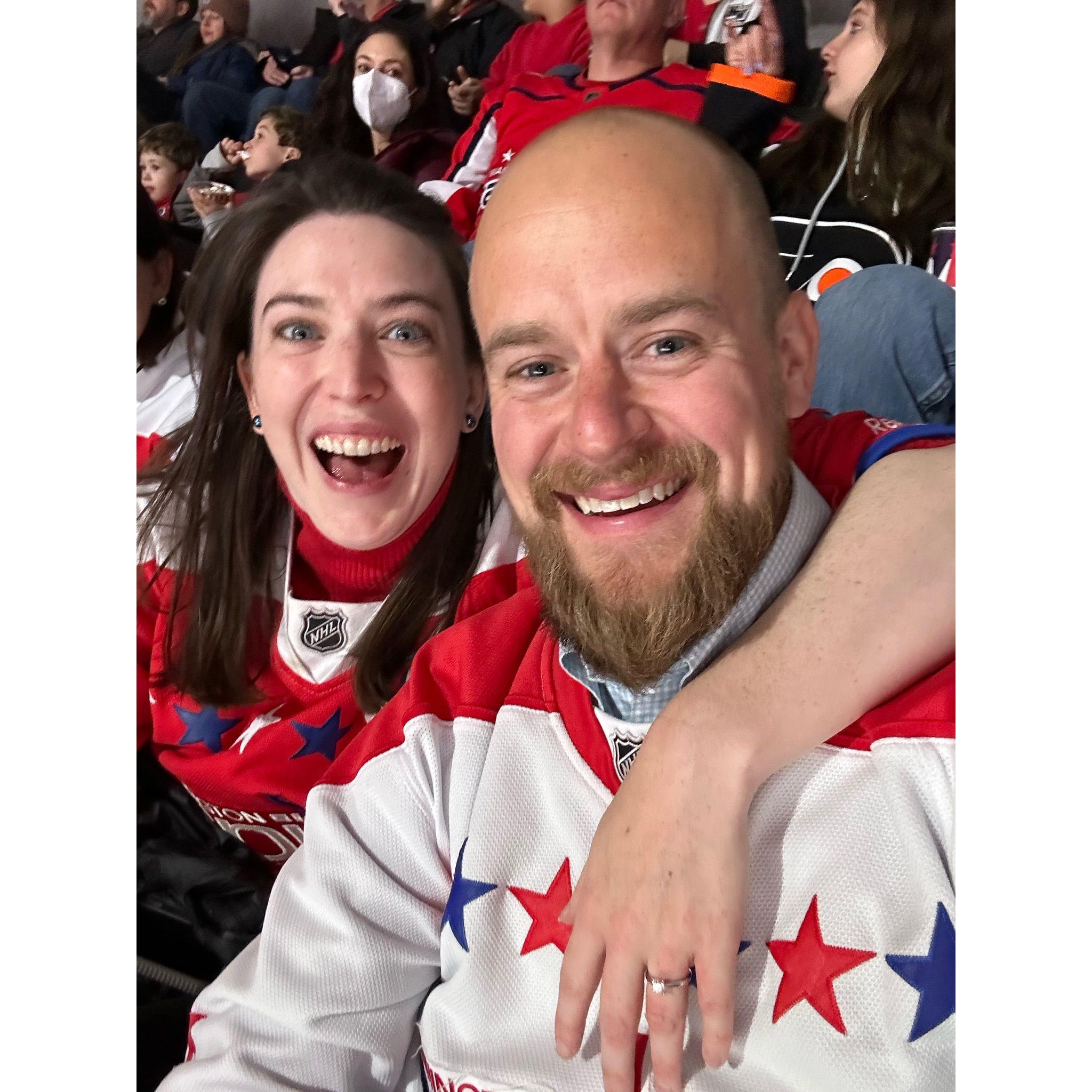 Celebrating our engagement at the Capitals game