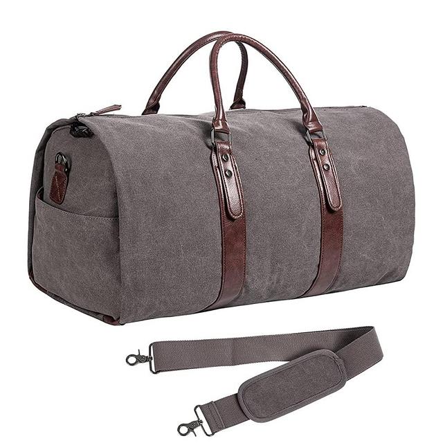 Carry On Garment Bag, Canvas Mens Garment Bag for Travel Business, Large Duffel Bag with Shoe Compartment -Grey