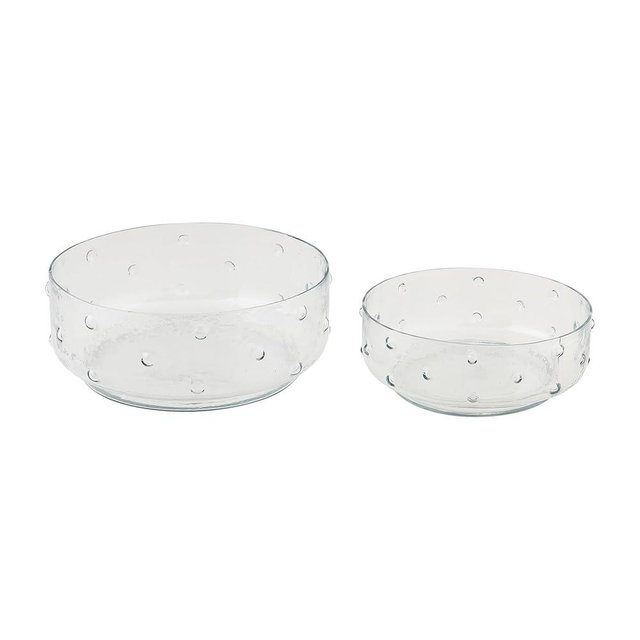 Mud Pie Hobnail Glass Salad Set, small 3 1/2" x 9" dia | large 4 1/2" x 11" dia, CLEAR