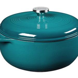 Lodge 6 Quart Enameled Cast Iron Dutch Oven with Lid – Dual Handles – Oven Safe up to 500° F or on Stovetop - Use to Marinate, Cook, Bake, Refrigerate and Serve – Lagoon