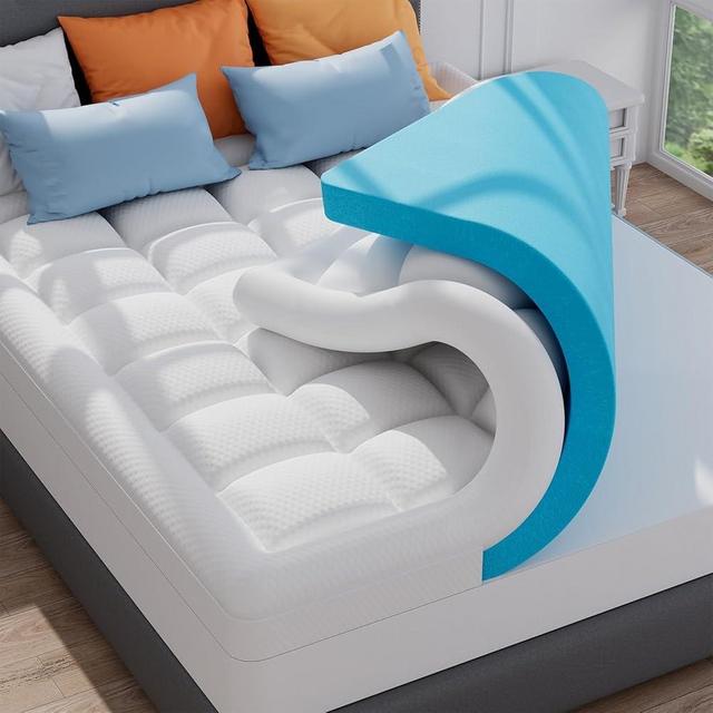 ELEMUSE 3 Inch Cooling Memory Foam Mattress Topper Queen, 2 Inch Pressure-Relieving Memory Foam and 1 Inch Thick Soft Viscose Made from Bamboo Pillow Top for Hot Sleepers, Removable & Washable Cover