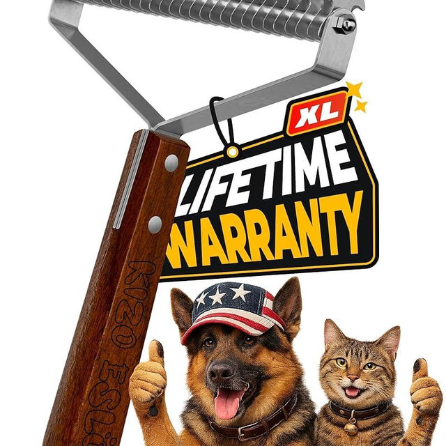 Extra Large 2-Sided Undercoat Rake for Dogs & Cats, Dog Brush for Shedding Remove Mats, Dematting Comb, Safe&Gentle Grooming Brush for German Shepherds Medium to Long-Haired Pets,Premium Wooden Handle