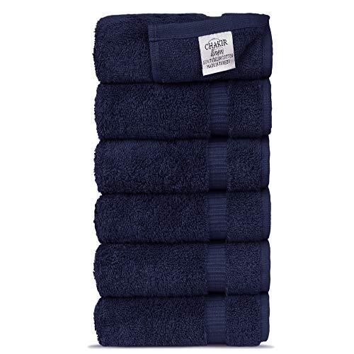 Chakir Turkish Linens Turkish Cotton Luxury Hotel & Spa Bath Towel, Hand Towel - Set of 6, Navy Blue