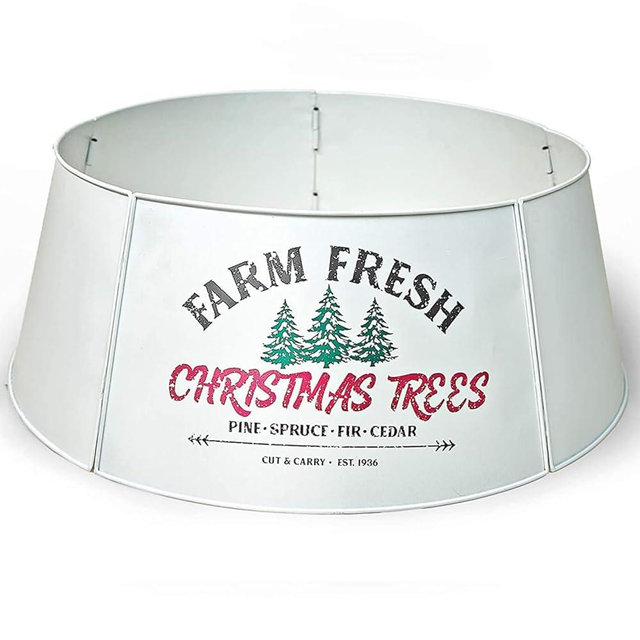 Hallops Galvanized Christmas Tree Collar - Adjustable Metal Ring Skirt, Christmas Tree Stand Base Cover, Glossy Finish, Standard Size, Christmas Decor.