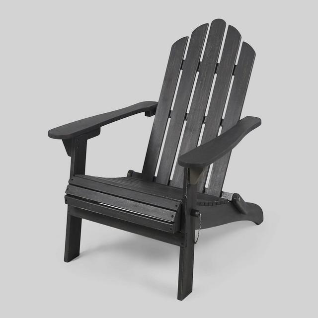 Hollywood Acacia Wood Foldable Patio Adirondack Chair - Dark Gray - Christopher Knight Home