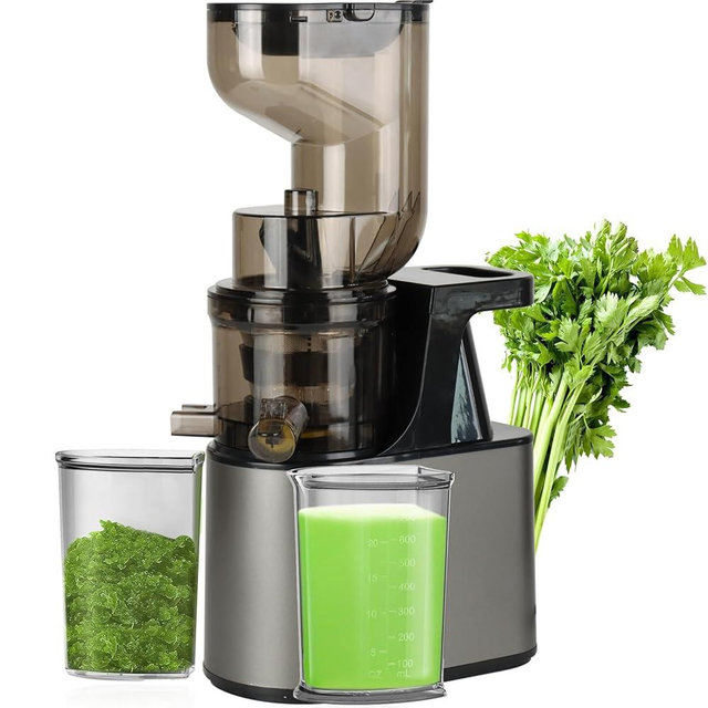 Cold Press Juicer, 6.3" Wide Feed Chute Juice Extractor Machine,High Juice Yield,Slow Masticating Juicer fit Whole Vegetables & Fruits Easy Clean for Batch Juicing BPA Free