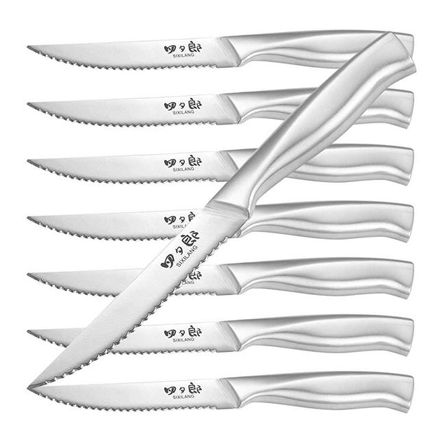 SIXILANG Steak Knives Set, Serrated Steak Knives Set of 8, German Stainless Steel Steak Knife Serrated Dishwasher Safe, Home Gifts for Men and Women