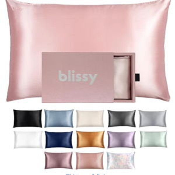 Blissy Silk Pillowcase - 100% Pure Mulberry Silk - 22 Momme 6A High-Grade Fibers - Silk Pillow Cover for Hair & Skin - Regular, Queen & King (Pink, Queen)