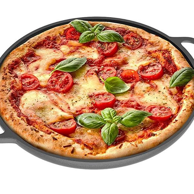 Chef Pomodoro Cast Iron Pizza Pan, 12 Inch Pre-Seasoned Skillet with Handles, Baking Pan, Round Griddle for Dosa Tawa Roti, Comal for Tortillas, Baking Stove, Oven, Grill BBQ and Campfire