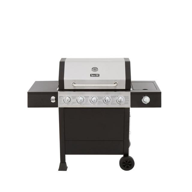 5-Burner Open Cart LP Gas Grill in Stainless Steel and Black with Side Burner