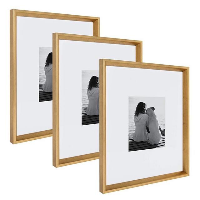 Kate and Laurel Calter Modern Wall Picture Frame Set, Gold 16x20 matted to 8x10, Pack of 3