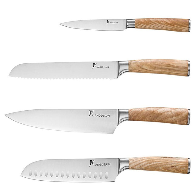 kangdelun Natura Series 4 PCS Chef Knife Set with Gift Box, Ultra Sharp Kitchen Knives with Natural Wooden Handles