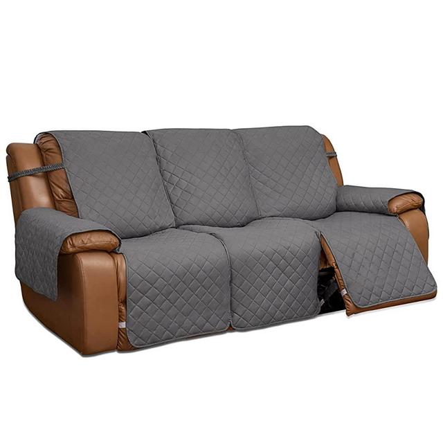 Easy-Going Recliner Sofa Cover, Reversible Couch Cover for 3 Seat Recliner, Split Sofa Cover for Each Seat, Furniture Protector with Elastic Straps for Kids, Dogs, Pets(3 Seater, Gray/Light Gray)