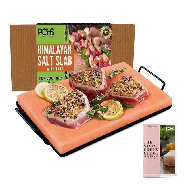 Himalayan Salt Block Cooking Plate 12x8x1.5 for Cooking, Grilling, Cutting and Serving, with Metal Tray & Recipe Booklet Unique Gifts for Men, Women, Chefs & Cooks