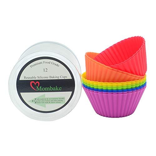 Mombake Standard Rainbow Food Grade Reusable Silicone Cupcake Liners/Baking Cups BPA Free, 12-Count
