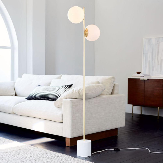 Sphere + Stem Floor Lamp, Brass/Milk Glass, 2-Light