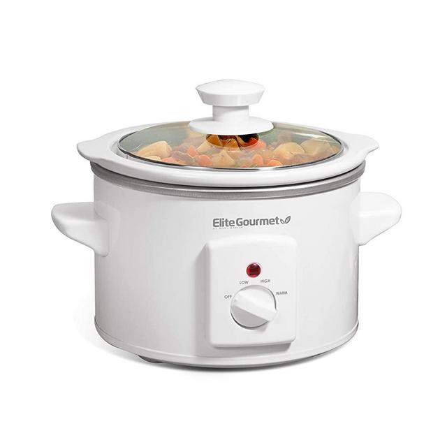 Elite Gourmet MST-250XW# Electric Slow Cooker Ceramic Pot, with Adjustable Temp, Entrees, Sauces, Soups, Roasts, Stews & Dips, Dishwasher Safe (1.5 Quart, White)