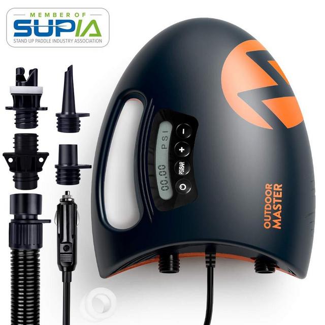 OutdoorMaster 20PSI High Pressure SUP Air Pump The Shark - Intelligent Dual Stage Inflation & Auto-Off Feature, Deflation Function, 12V DC Car Connector, for Inflatable Stand Up Paddle Boards, Boats