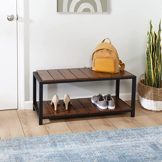 Honey-Can-Do 2-Tier Entryway Shoe Bench, Walnut STO-09775 Walnut, 250 lbs
