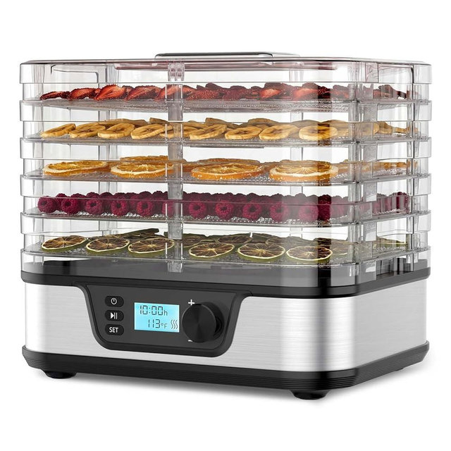Electactic Food Dehydrator, Metallic Silver | 5 Stainless Steel & BPA-free trays, Adjustable Temperature, 72H Timer, Dehydrator for Meats, Jerky, Fruits, Veggies and Pet Treats
