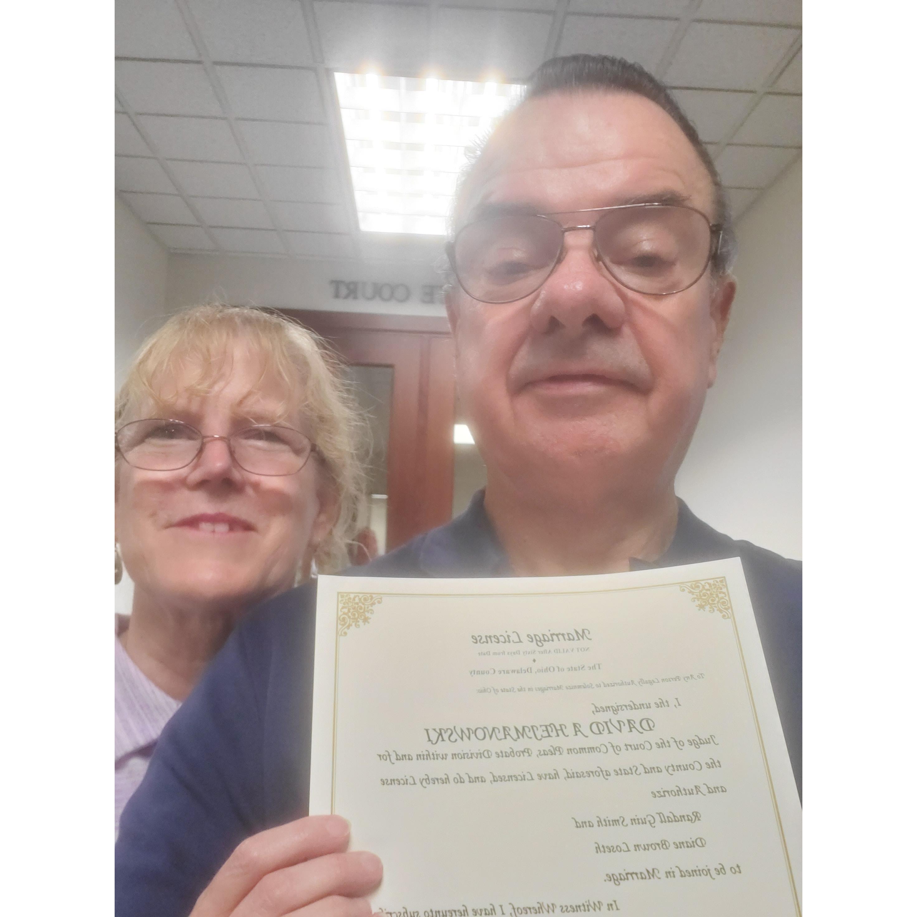 Leaving probate court with the marriage license.  Some people should never be allowed to take selfies!  July 30th 2019