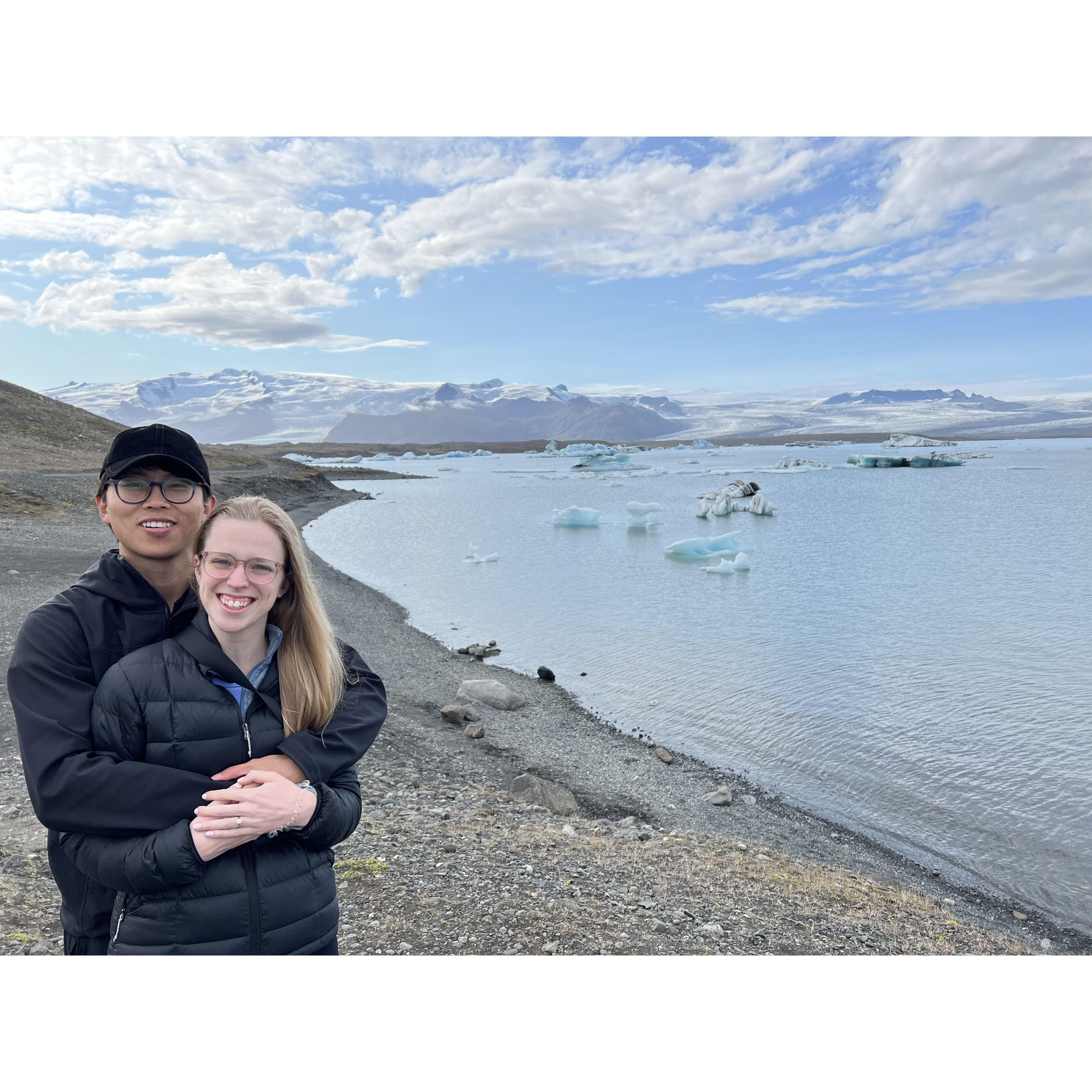 Showing off our matching glasses in Iceland