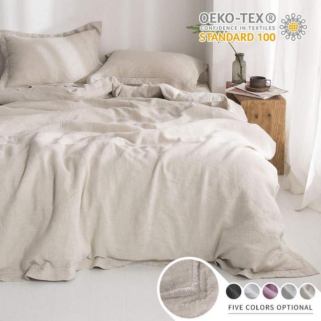 Simple&Opulence 100% Linen Duvet Cover Set with Embroidery Border Stone Washed - Full Size - 3 Pieces (1 Duvet Cover with 2 Pillow Shams) with Button Closure Soft Breathable Farmhouse - Linen