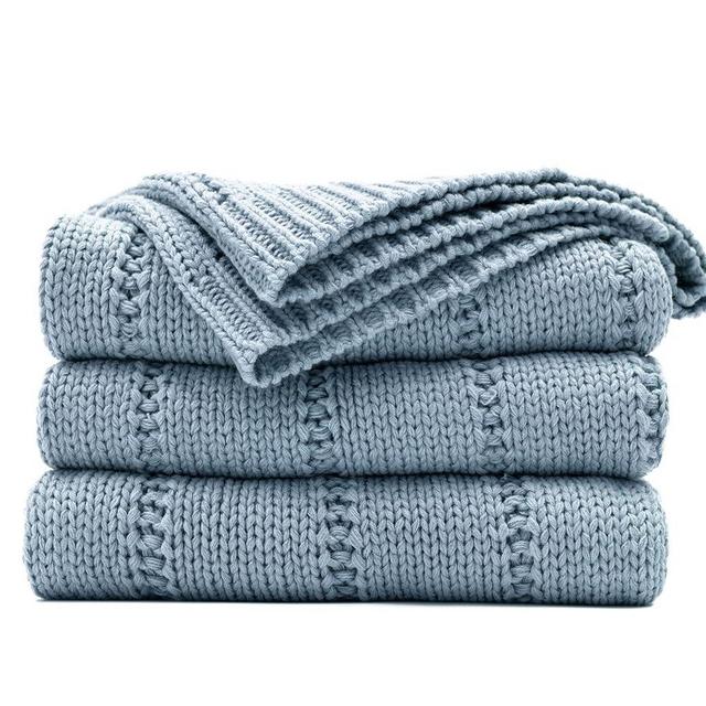 RECYCO Cable Knit Blue Throw Blanket Twin Size for Couch, Super Soft Warm Cozy Decorative Knitted Throw Blanket 3.6LB for Bed, Sofa, Chair Large 60"x80"