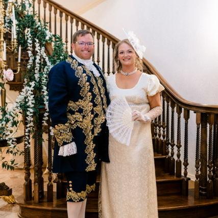 We look good in Regency attire don't you think!? Brian was nervous he would be the only guy dressed up. He wasn't, and everyone LOVED his commitment and costume.