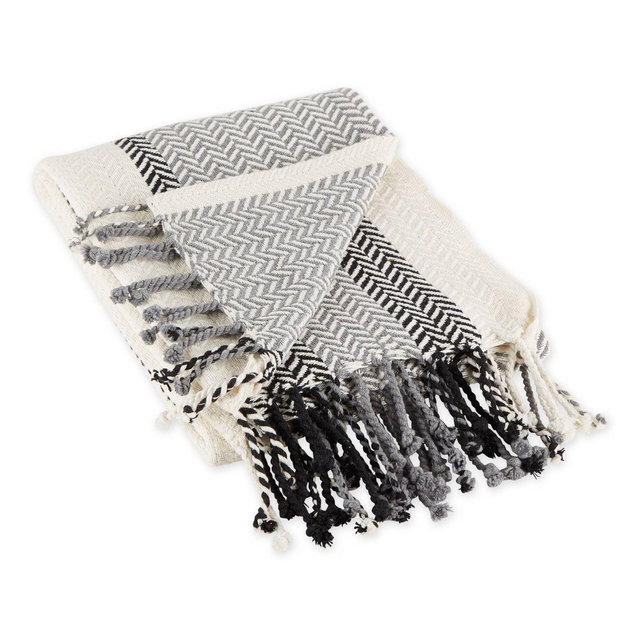 50"x60" Bold Herringbone Throw Blanket Ivory/Gray - Design Imports: Cotton, Woven, Machine Washable