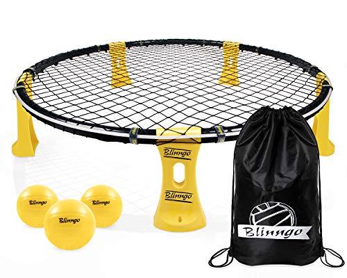 Blinngoball Outdoor Games Set Includes Shelf Body, Playing Net, 3 Balls, Drawstring Bag, Strip Light, Portable Air Pump and Manual