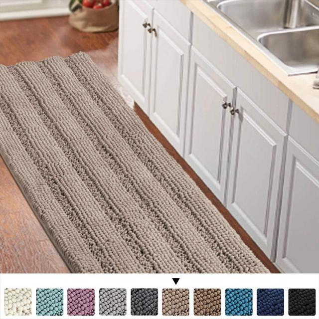 Turquoize Non-Slip Bath Runners for Bathroom Luxurious Chenille Area Rug for Kitchen Machine Washable Bath Mats for Door Mats/Tub,Size 59x20 Inch, Taupe