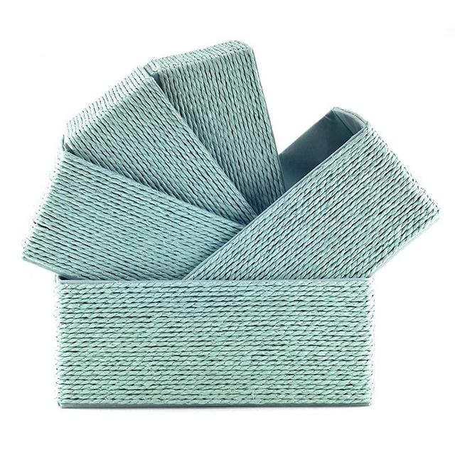 Acrola 5-Pack Decorative Storage Baskets, Stackable, Woven Paper Rope with Fabric Liner (Mint) ST05004