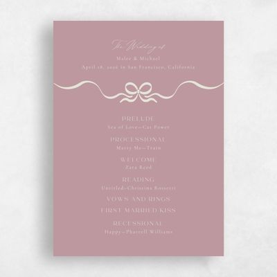 Pink Simple Wedding Program - Alba