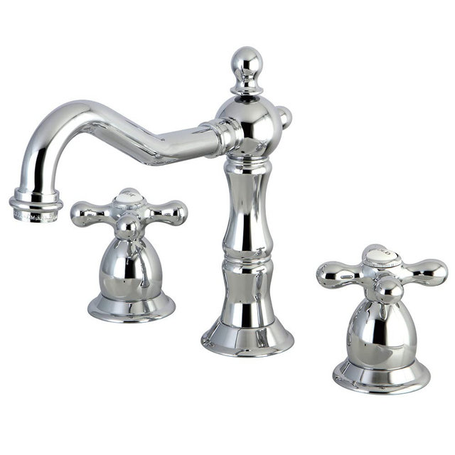 Kingston Brass KS1971AX Heritage Widespread Lavatory Faucet with Metal Cross Handle, Polished Chrome, 8-Inch Adjustable Center