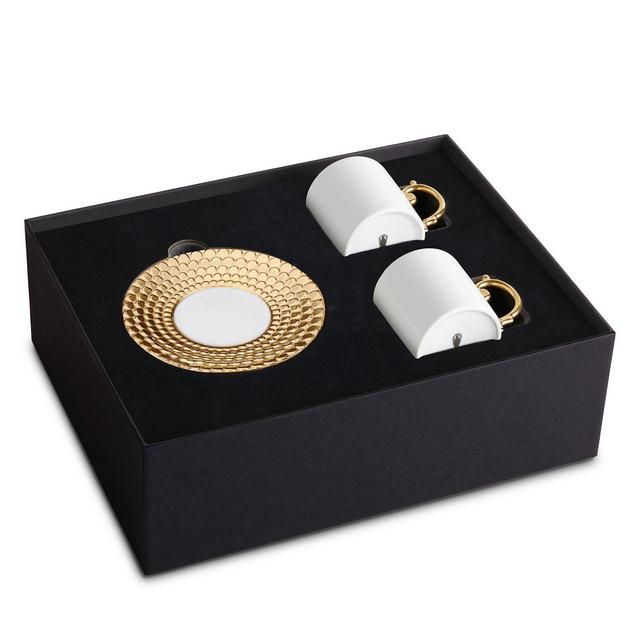 L'Objet Aegean Gold Trim Espresso Cup & Saucer, Set of 2
