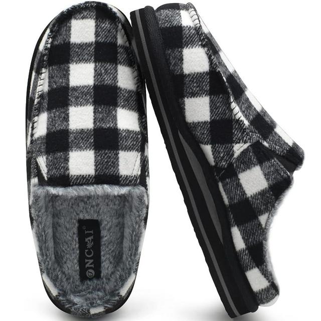 ONCAI Mens Clog Slippers with Arch Support Stripe Faux Fur Cotton-Blend High-Density Memory Foam Warm House Slippers Slip-on Indoor Outdoor Rubber Sole Size 7-16
