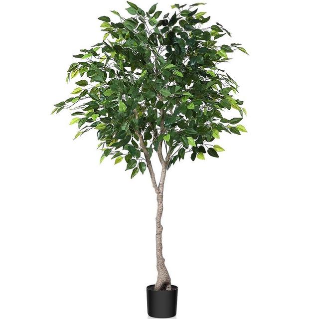 Kazeila Artificial Ficus Tree, 6FT Fake Plastic Ficus Plant in Pot with Durable Plastic Trunk, Faux Plant for Home Decor Office House Living Room Indoor