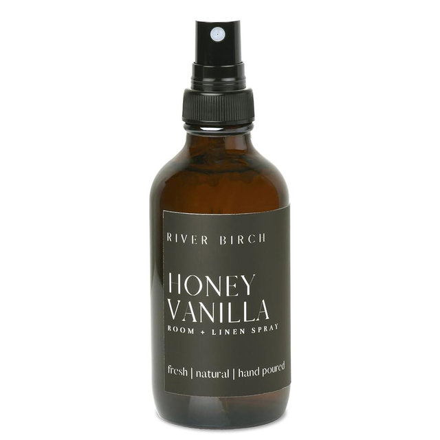 River Birch Luxury Linen and Room Spray - Home Signature Scent Honey Vanilla Room Fragrance Spray - Fragrant Fresh Linen Air Freshener For Bedding - Handmade in Texas - 4 oz Glass Amber Bottle