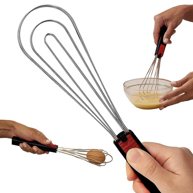Flat Whisk and Tongs for Cooking – Multipurpose Kitchen Tool for Beating Eggs, Salad Tongs, BBQ, Whisks for Cooking, Easy Whisk, Hand Whisk (Black)